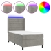 Cama box spring colchón y LED terciopelo gris claro 90x190 cm