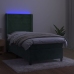 Cama box spring colchón y LED terciopelo verde oscuro 90x200 cm