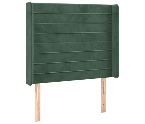 Cama box spring colchón y LED terciopelo verde oscuro 90x200 cm