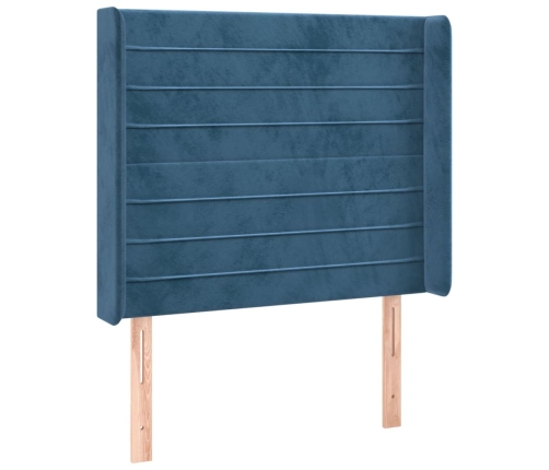 Cama box spring colchón y LED terciopelo azul oscuro 90x200 cm