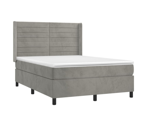 vidaXL Cama box spring colchón y LED terciopelo gris claro 140x190 cm