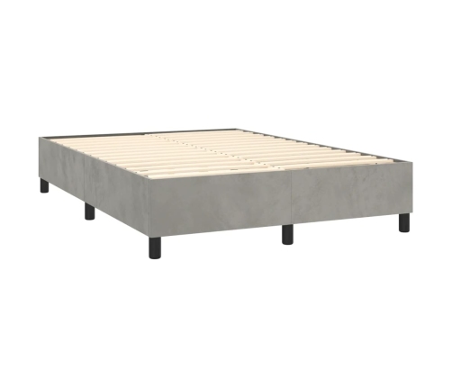 vidaXL Cama box spring colchón y LED terciopelo gris claro 140x190 cm