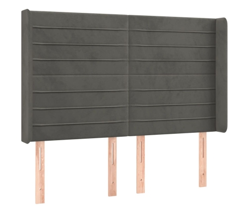 Cama box spring colchón y LED terciopelo gris oscuro 140x190 cm