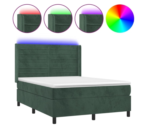 Cama box spring colchón y LED terciopelo verde oscuro 140x190cm