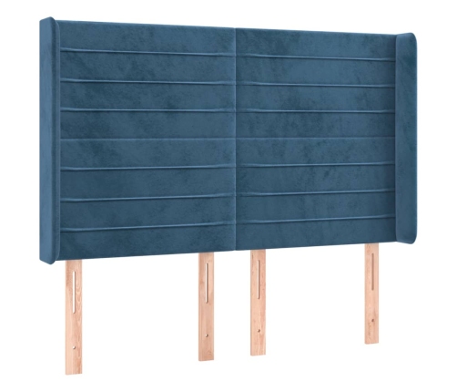 Cama box spring colchón y LED terciopelo azul oscuro 140x190 cm