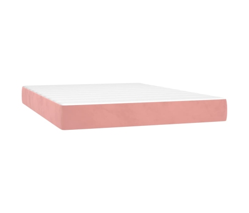 Cama box spring colchón y LED terciopelo rosa 140x200 cm