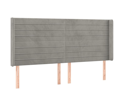 Cama box spring colchón y LED terciopelo gris claro 160x200 cm