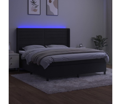 Cama box spring colchón y LED terciopelo negro 160x200 cm