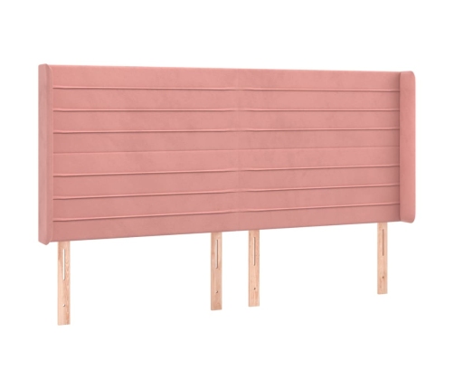 Cama box spring colchón y LED terciopelo rosa 160x200 cm