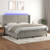 Cama box spring colchón y LED terciopelo gris claro 200x200 cm