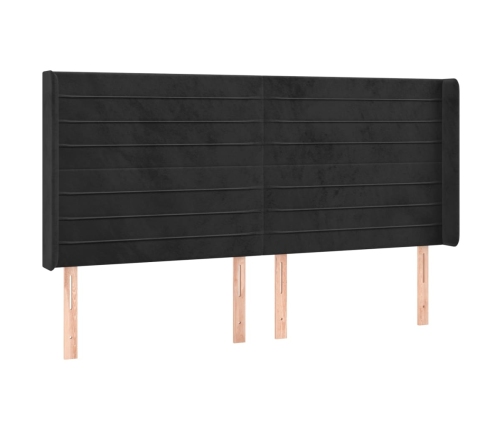 Cama box spring colchón y LED terciopelo negro 200x200 cm
