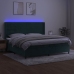 Cama box spring colchón y LED terciopelo verde oscuro 200x200cm