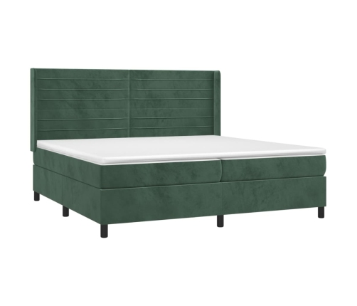 Cama box spring colchón y LED terciopelo verde oscuro 200x200cm