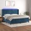 Cama box spring colchón y LED terciopelo azul oscuro 200x200 cm