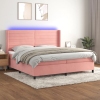 Cama box spring colchón y LED terciopelo rosa 200x200 cm