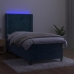 Cama box spring colchón y LED terciopelo azul oscuro 80x200 cm