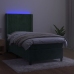 Cama box spring colchón y LED terciopelo verde oscuro 90x190 cm