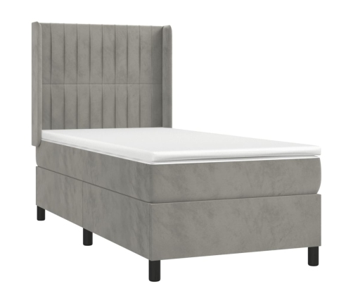 vidaXL Cama box spring colchón y LED terciopelo gris claro 100x200 cm