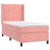 Cama box spring colchón y LED terciopelo rosa 100x200 cm