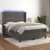 Cama box spring colchón y LED terciopelo gris oscuro 140x190 cm