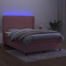 Cama box spring colchón y LED terciopelo rosa 140x190 cm