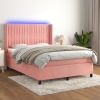 Cama box spring colchón y LED terciopelo rosa 140x190 cm