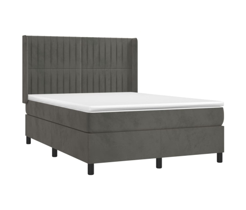 vidaXL Cama box spring colchón y LED terciopelo gris oscuro 140x200 cm