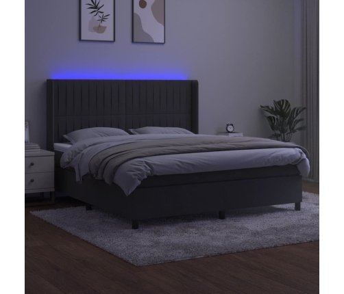 vidaXL Cama box spring colchón y LED terciopelo gris oscuro 160x200 cm