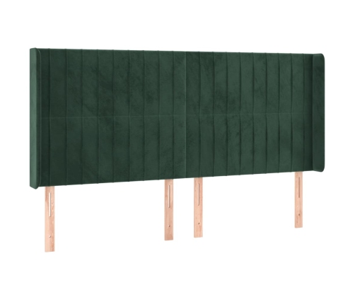 Cama box spring colchón y LED terciopelo verde oscuro 160x200cm