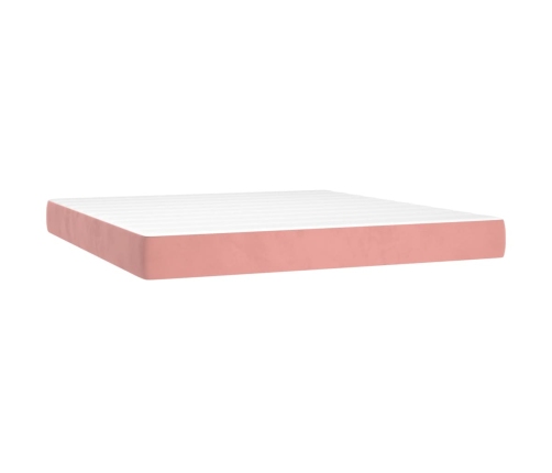 Cama box spring colchón y LED terciopelo rosa 160x200 cm