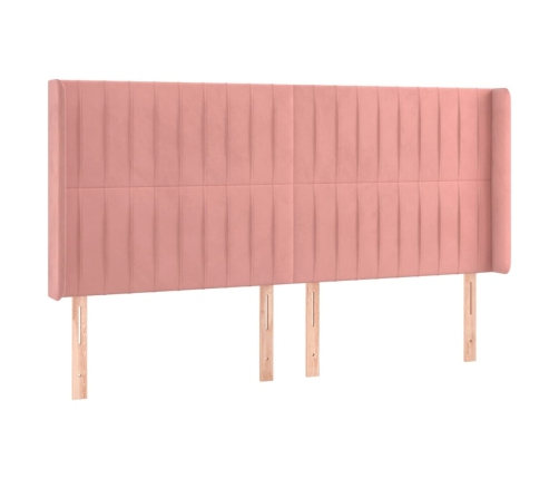 Cama box spring colchón y LED terciopelo rosa 160x200 cm