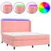 Cama box spring colchón y LED terciopelo rosa 180x200 cm