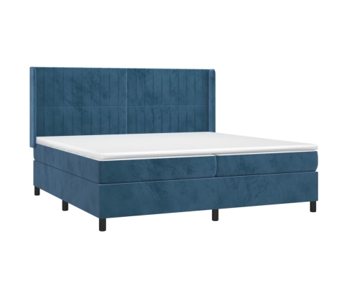 Cama box spring colchón y LED terciopelo azul oscuro 200x200 cm