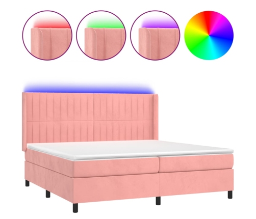 vidaXL Cama box spring colchón y LED terciopelo rosa 200x200 cm