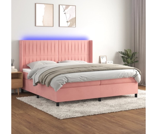 vidaXL Cama box spring colchón y LED terciopelo rosa 200x200 cm