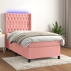 Cama box spring colchón y LED terciopelo rosa 80x200 cm