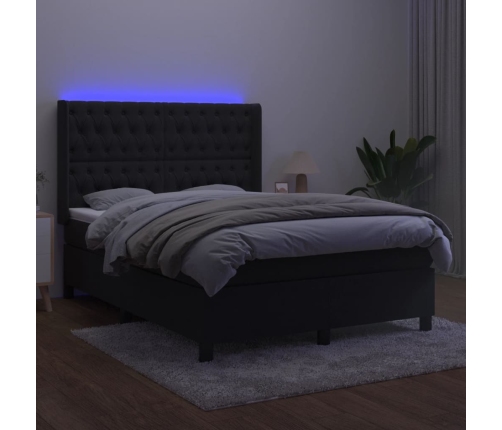 vidaXL Cama box spring colchón y LED terciopelo negro 140x190 cm