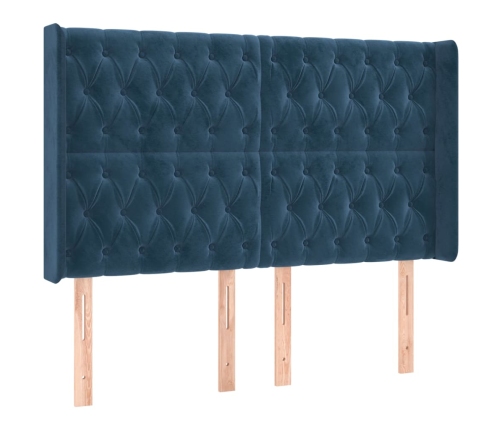 Cama box spring colchón y LED terciopelo azul oscuro 140x190 cm