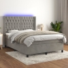 Cama box spring colchón y LED terciopelo gris claro 140x200 cm