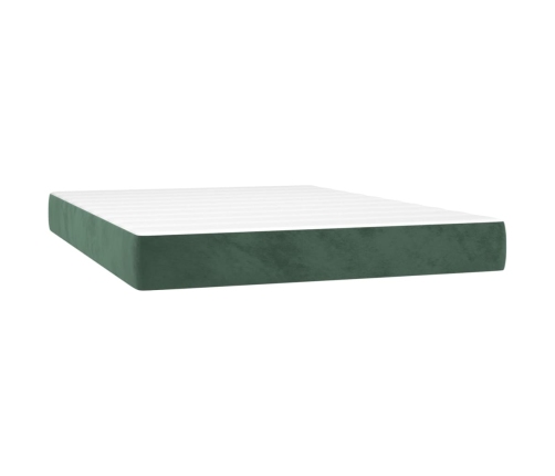 vidaXL Cama box spring colchón y LED terciopelo verde oscuro 140x200cm