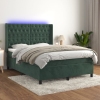 vidaXL Cama box spring colchón y LED terciopelo verde oscuro 140x200cm