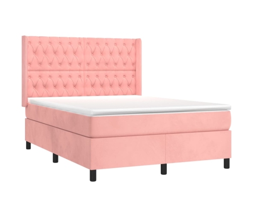 Cama box spring colchón y LED terciopelo rosa 140x200 cm