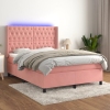 Cama box spring colchón y LED terciopelo rosa 140x200 cm