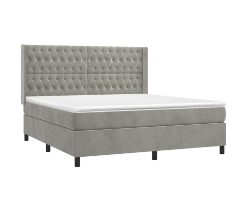 Cama box spring colchón y LED terciopelo gris claro 160x200 cm