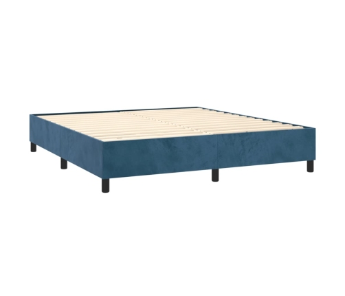 vidaXL Cama box spring colchón y LED terciopelo azul oscuro 160x200 cm