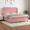 Cama box spring colchón y LED terciopelo rosa 160x200 cm