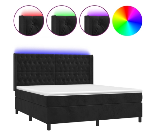 Cama box spring colchón y LED terciopelo negro 180x200 cm