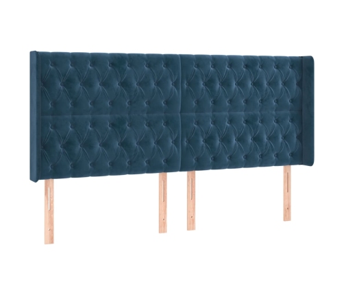 Cama box spring colchón y LED terciopelo azul oscuro 180x200 cm