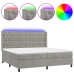 Cama box spring colchón y LED terciopelo gris claro 200x200 cm