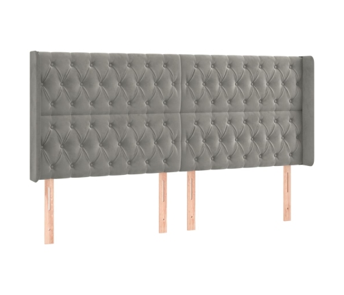 Cama box spring colchón y LED terciopelo gris claro 200x200 cm
